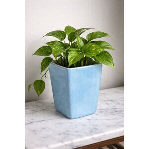 Pottery Barn Blue Ceramic Planter Square Minimalist Bathroom Counter Organizer